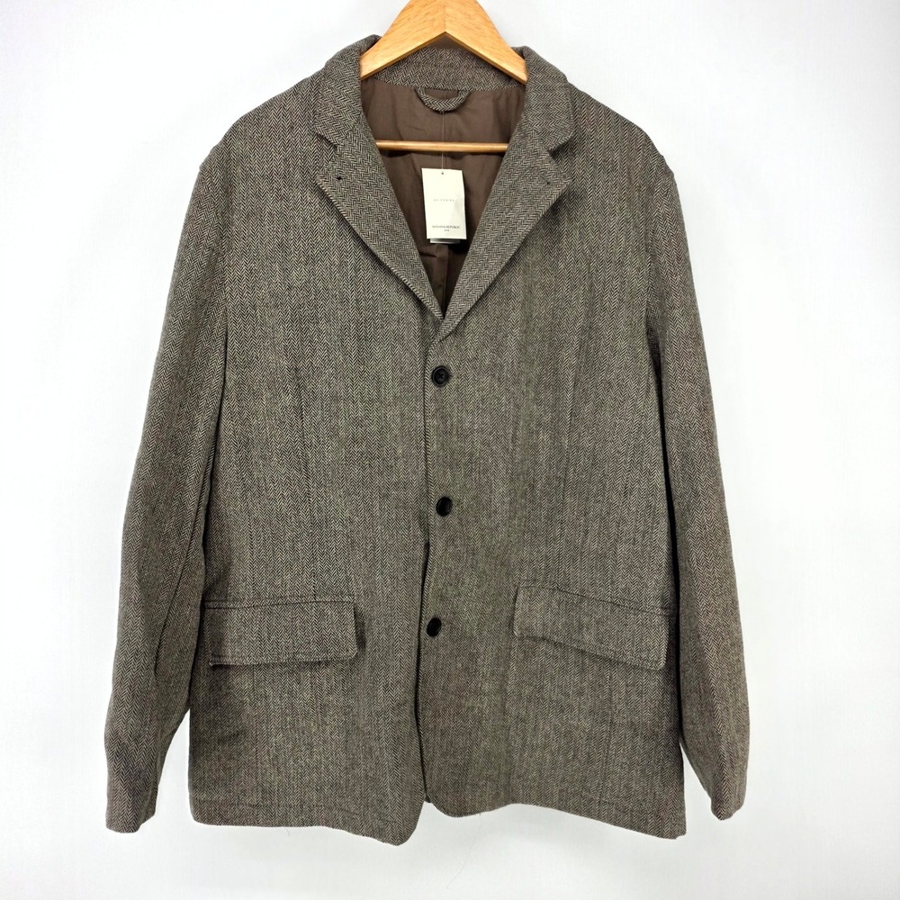 Banana Republic Blazer Mens XL Brown Herringbone Wool Blend Jacket 575610-00-1